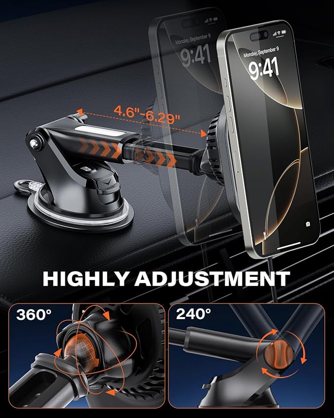 A2C for MagSafe Car Mount Charger, QI2 15W Wireless Car Charger with Semiconductor Cooler, Magnetic Car Charger for iPhone 17 16 15 14 13 12, Dash+Windshield+Vent Mount, PD 30W Adaptor Included