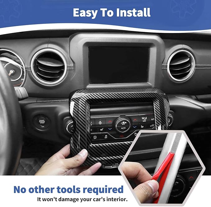 RT-TCZ for Jeep JL Center Console Radio Display Panel Trim Cover for Jeep Wrangler JL JLU Gladiator JT 2018-2023 Black Carbon Fiber Interior Accessories 7 inch