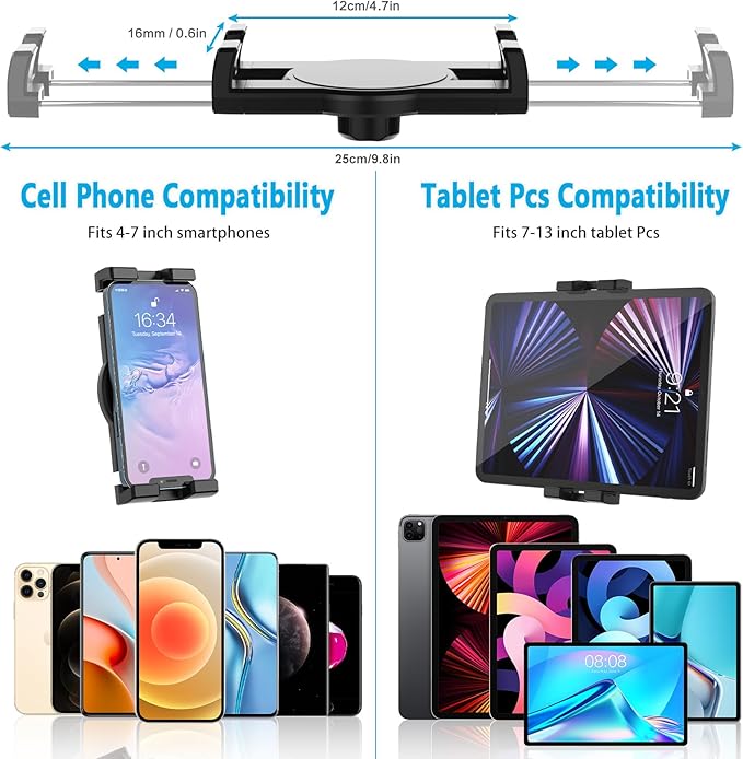 Tesla Tablet Mount Back Seat, Tesla Model Y Model 3 Headrest Tablet Holder for Kids [Metal Ball Head & 360° Rotation] for iPad Pro 12.9 Air Mini, Galaxy Tab, Fire, Switch, iPhone, 4-13"