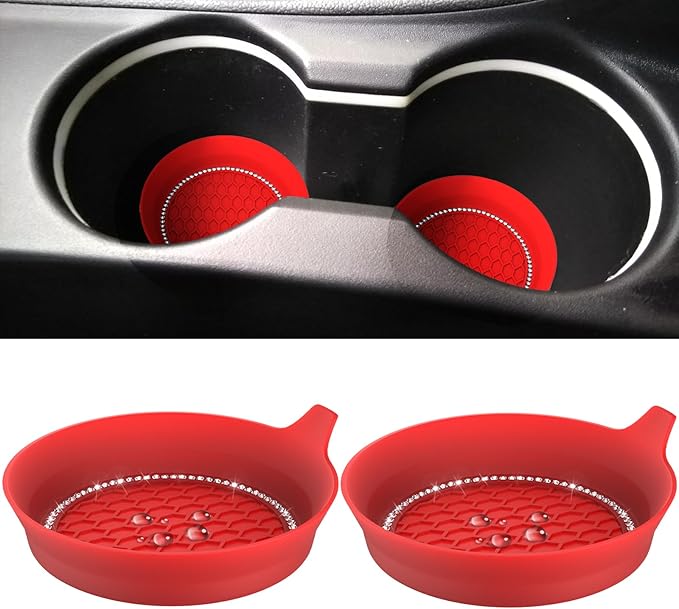 2 PCS Car Cup Coasters, Universal Cup Holder Coaster for Car Accessories, Bling CupHolders Insert for Women Non-Slip Silicone Car Cup Holder Coasters