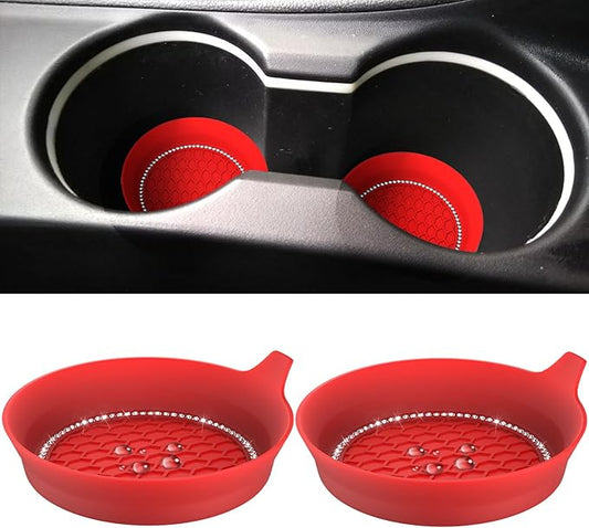 2 PCS Car Cup Coasters, Universal Cup Holder Coaster for Car Accessories, Bling CupHolders Insert for Women Non-Slip Silicone Car Cup Holder Coasters