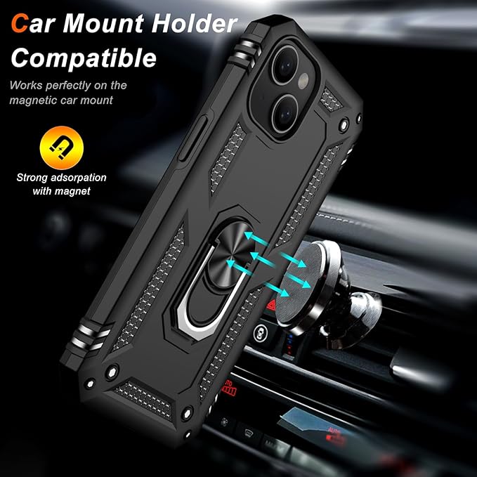 IKAZZ for iPhone 14 Plus Case 6.7 Inch with Screen Protector,Military Grade Shockproof Heavy Duty Protective Phone Cover Pass 16ft Drop Test with Magnetic Kickstand Car Mount Holder,Black