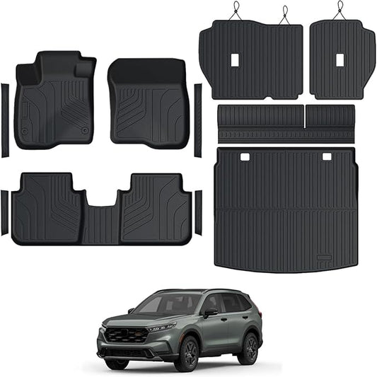 Floor Mats for Honda CR-V 2023-2026, All Weather Floor Mats Trunk Cargo Liner with Backrest Protectors and Door Sill Guards Accessories, Full Coverage Set