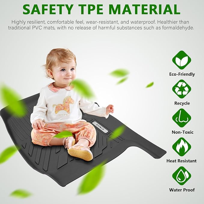 TPE All-Weather Floor Mats for 2015-2025 Ford F-150 | F-150 Lightning SuperCrew Cab (Rear w/o Fold Flat Storage) - 1st & 2nd Row, 3pcs Black | Mud Proof & Easy to Clean Car Liners Truck Mats