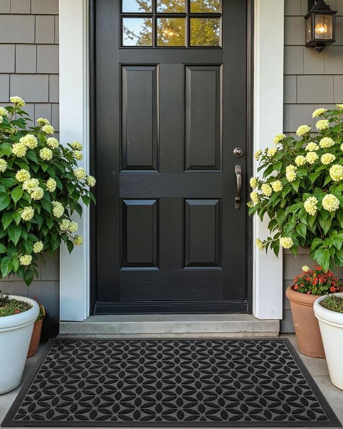 DEXI Front Door Mat Outside Entrance, Rubber Entry Doormat Heavy Duty, Welcome Mats Non Slip for Inside House Floor Entryway Back Doors Exterior Patio, 17x30, Hexafoil Floral
