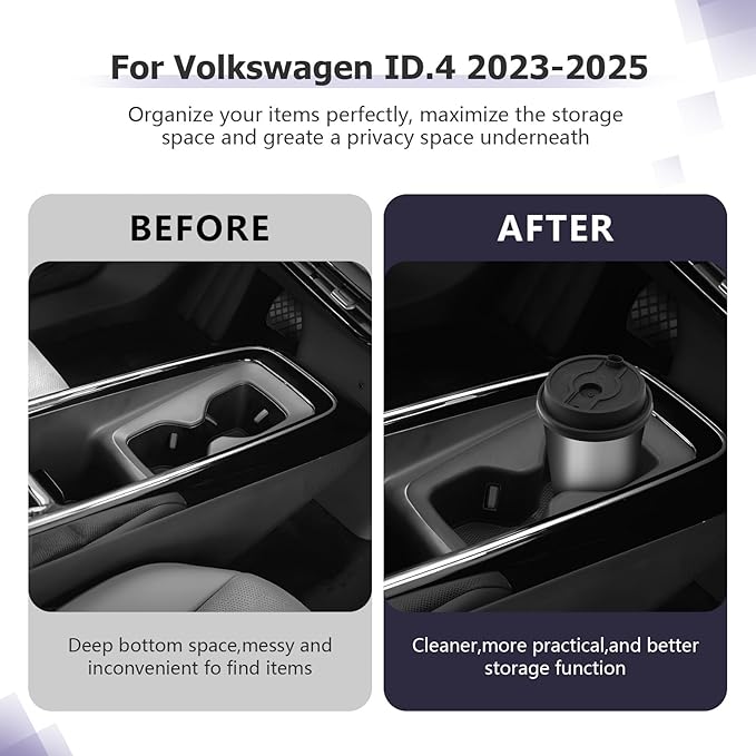 LUWU 2025 VW ID4 Center Console Cup Holder Compatible with 2023 2024 2025 VW ID.4 Limited/Pro/S Limited/AWD Pro/Pro S/AWD Pro S/AWD Pro S Plus Accessories Center Console TPE Material Cup Holder Insert