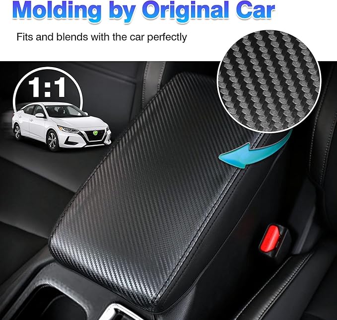 Autorder Center Console Cover for Nissan Sentra 2020 2021 2022 2023 2024 2025 Accessories Carbon Fiber Armrest Cover Anti-Scratch Middle Console Pad Leather Armrest Protector