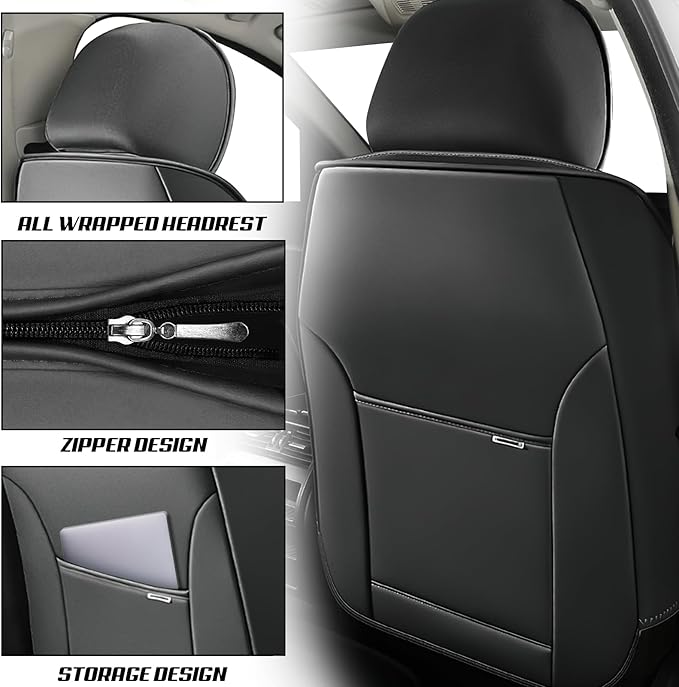 Auto Seats Covers Compatible with Toyota Corolla 2001-2025, Breathable and Waterproof Faux Leather Automotive Seat Cover (Front Pair, Gray&White)