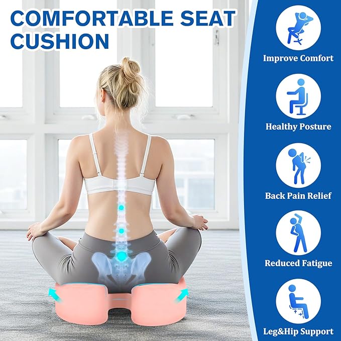 Seat Cushion, Chair Cushions, Office Chair Cushions, Anti-Slip Bottom & Removable Cover Tailbone Pain Relief Cushion, Memory Foam Seat Cushion for Office, Wheelchair, Car (Pink)
