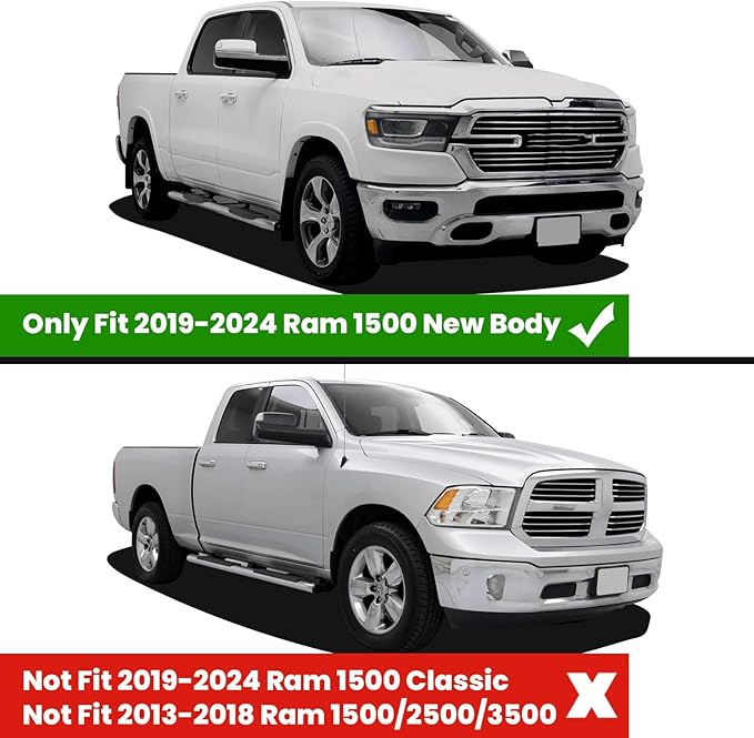 LASFIT Floor Mats for Ram 1500 2019-2024 Crew Cab with Rear Under-Seat Storage Bucket Seat (NOT Fit for Classic Model), 4 Full Size Doors All Weather TPE Custom Fit 1st & 2nd Row, Black