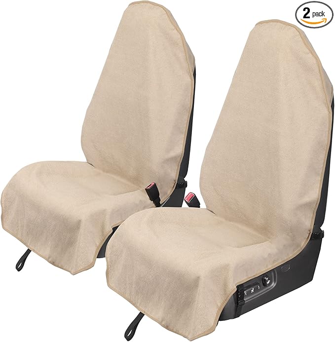 Leader Accessories 2pcs Beige Waterproof Towel Auto Car Seat Cover Protector Machine Washable - Fit Yoga Running Crossfit Athletes Beach Swimming Outdoor Sports