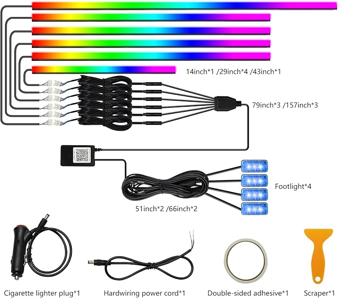 WEBUPAR Dreamcolor Interior Car Lights - 10 in 1 LED Strip Lights with APP Control and 213 Color Modes, Decorative Neon Ambient Lighting Kits