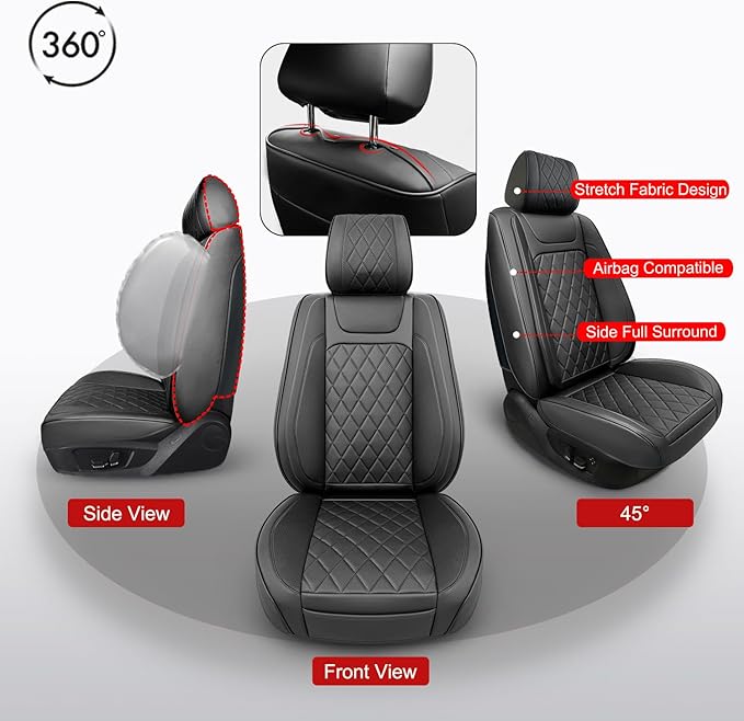 Leather Car Seat Covers Full Set,Unique Rear Design Easy to Install Car Seat Cover Protectors,Universal Full Surround Front Back Auto Seat Cover,Car Seat Cover for Sedan Cars Pick-up Trucks SUV