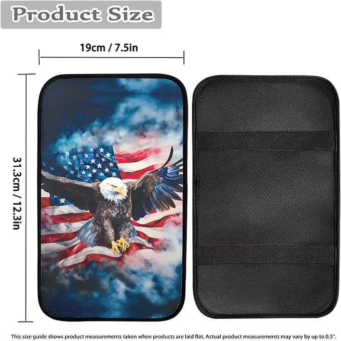 Armrest Cover-Cute Center Console Mat Cars Interior Accessories for Women Men,Protection Pad Fit Most Auto,Vehicle, SUV, Truck Arm Rest Box, Eagle with USA Flag