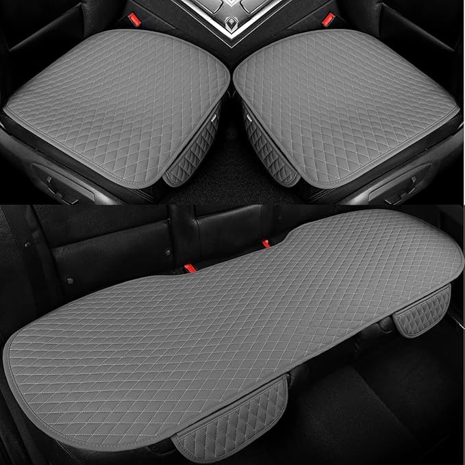 West Llama Pu Leather Car Seat Bottom Covers Protectors Include 1 Pair Front Driver Seat Pad Mat and 1 Rear Bench Cover Universal Fit 90% Vehicles,Gray