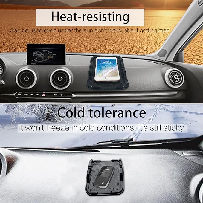 Anti Slip Gel Pad Phone Holder for Car, Removable and Reusable Anti Slip Dashboard Pad with Heat Resistant and Damage Free Sticky Gel Pads for Sunglasses, Keys, Coins and More (7.3" x 4.2")