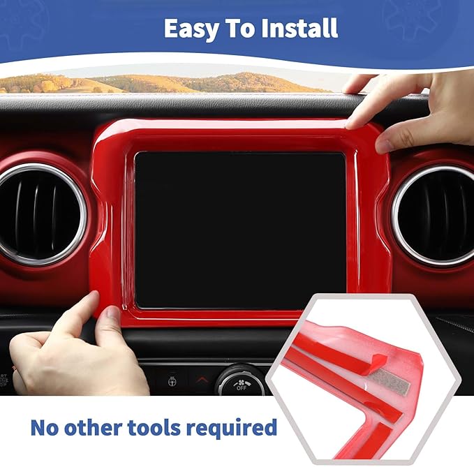 RT-TCZ for Jeep JL Center Console Radio Display Panel Trim Cover for Jeep Wrangler JL JLU Gladiator JT 2018-2023 Red Interior Accessories 8.4 inch