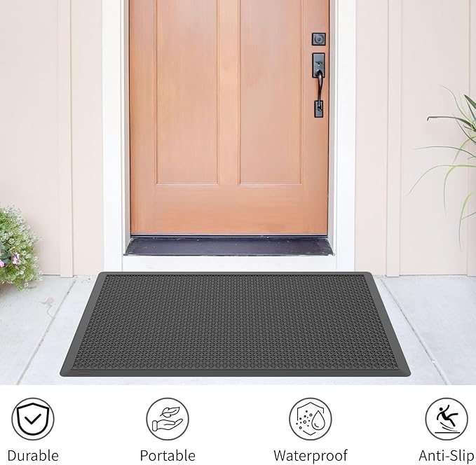 Rubber Scraper Floor Mat 60”x36” 2 Pack - Heavy Duty Outdoor Mats for Garage, Entryway, Door, Mudroom, Boot Tray - All-Weather & Easy Clean