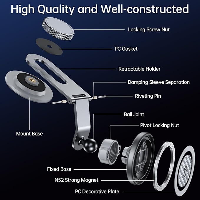 SYNCWIRE Fits MagSafe Car Mount for Universal Dashboard & Tesla Screen,Kevlar Silver Magnetic Phone Holder for Car,Super Stable Magnetic Car Phone Mount for iPhone 17 Pro Max 16 15 14 13 12&All Phones