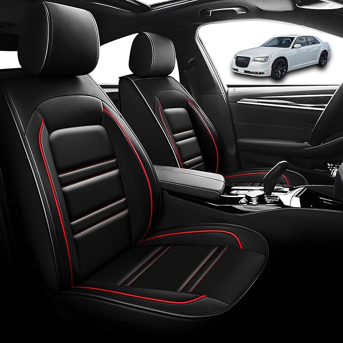 Seat Cover for Chrysler Car 300 2005-2023 | Car Seat Covers Front Seats, Waterproof Seat Protectors, Automotive Front Seat Covers (Front Seat, Black&Red Line)