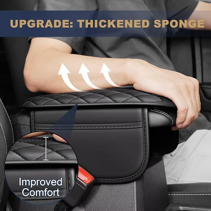 YORKNEIC Center Console Cover Fit for Ford Edge: Middle Console Cover with 2 Storage Pocket,Faux Leather Waterproof Anti-Scratch Car Armrest Cover Protector(Black)