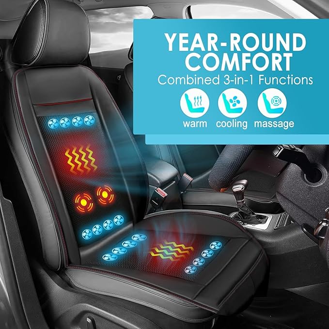 3 in 1 Massage Cushion with Winter, Cooling Seat Covers, Chair Massager for Full Body 12V Car Seat Covers, Gifts for Dad Mom (Winter,Summer,Massage-2)