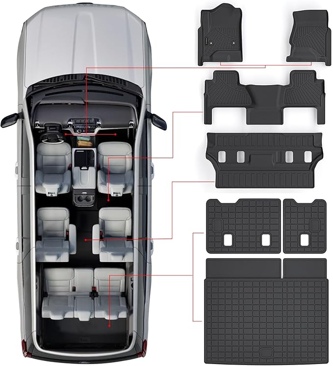 Floor Mats & Trunk Mat for Chevrolet Tahoe 2015-2020 Row Bucket Seat(7 Seats Version) &GMC Yukon（Not Fit XL,TPE All Weather Protection Car Floor Liners for Chevy Tahoe