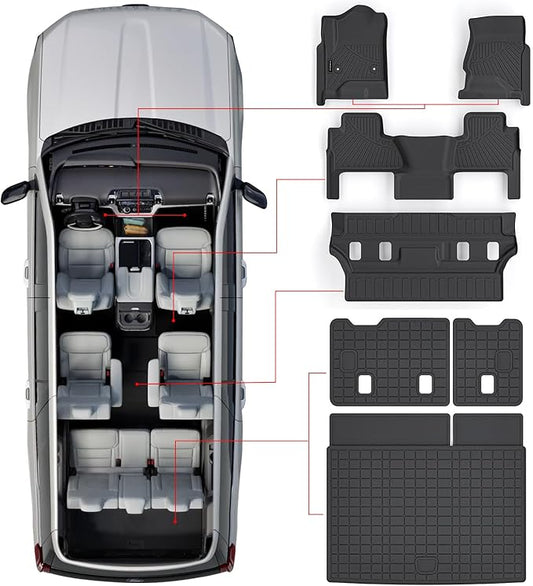 Floor Mats & Trunk Mat for Chevrolet Tahoe 2015-2020 Row Bucket Seat(7 Seats Version) &GMC Yukon（Not Fit XL,TPE All Weather Protection Car Floor Liners for Chevy Tahoe