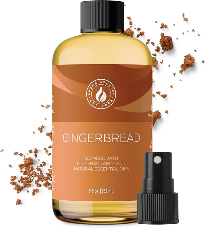 Aroma Country Gingerbread Diffuser Oil - Luxury Essential Oils for Diffuser Refill & Air Freshener Room Spray - Long-Lasting & Natural Home Fragrance, Gingerbread Scented Oil (8.5 Fl. oz)