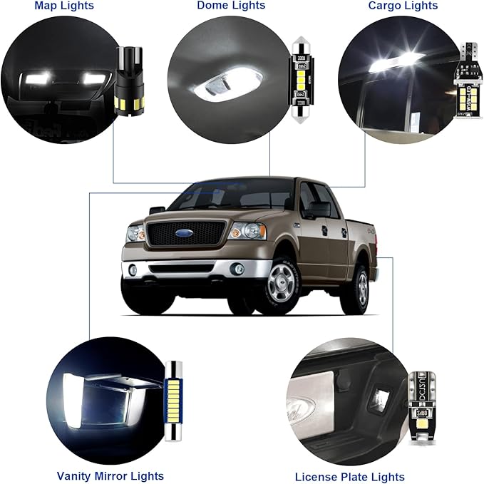 EASY EAGLE LED Interior Car Lights for Ford-F150-2004-2008: 13 Piece Kit White LED Light Bulbs - Super Bright 6000K + Install Tool