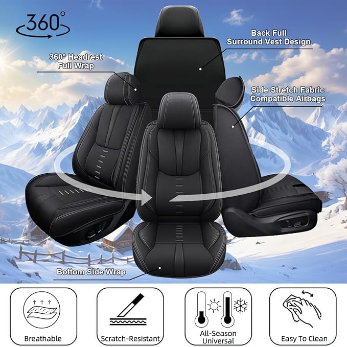 Seat Covers Fit for Chevrolet/Chevy Traverse 2018-2024 2025 2 Front Seat Covers Breathable 3D Lumbar Support Faux Leather Protector Car Seat Covers (Black Line)