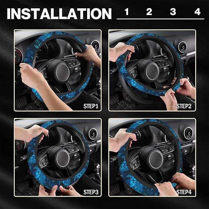 Watercolor Blue Sea Turtle Car Steering Wheel Cover Universal Fit 15 inch, Sweat Absorption Anti-Slip Breathable Neoprene Steering Wheel Protector for Women