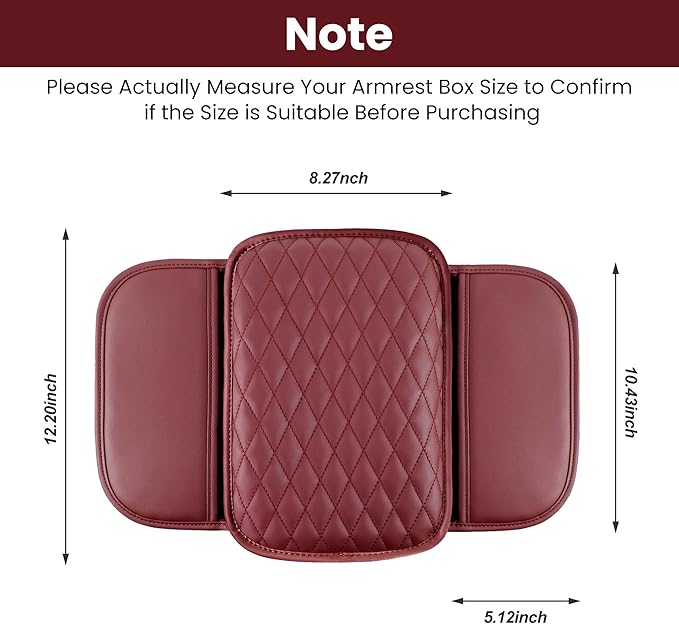 Upgraded Car Center Console Cover,Microfiber Leather Car Armrest Cover Cushion with 2 Storage Bags,Universal Car Armrest Storage Box Car Interior Accessories for Most Vehicles (Wine red)