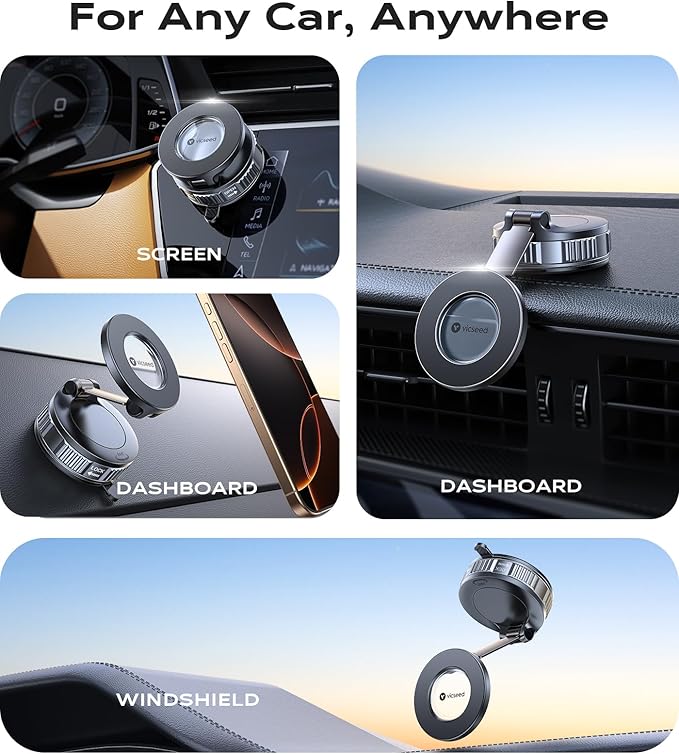 VICSEED 2026 Upgraded Car Phone Holder for Magsafe Car Mount [85 LBS Strongest Suction] Vacuum Magnetic Phone Holders for Your Car 360° Adjustable Car Phone Mount for iPhone 17 Pro Max 16 15 14 13 12