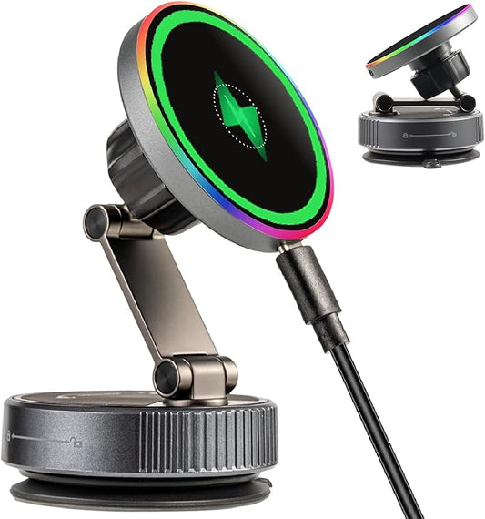 For iPhone MagSafe Car Mount Charger[15W Fast Wireless Charging, 120LBS Strongest Suction, 2800gf Strong Magnetic]360° Rotation Adjustable Car Phone Holders for Your Car Dashboard/Windshield