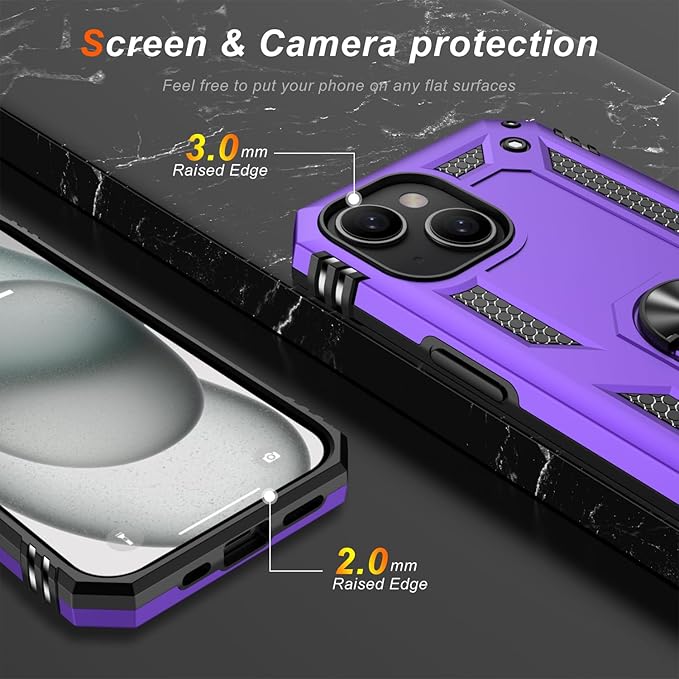 IKAZZ for iPhone 14 Plus Case 6.7 Inch with Screen Protector,Military Grade Shockproof Heavy Duty Protective Phone Cover Pass 16ft Drop Test with Magnetic Kickstand Car Holder,Purple