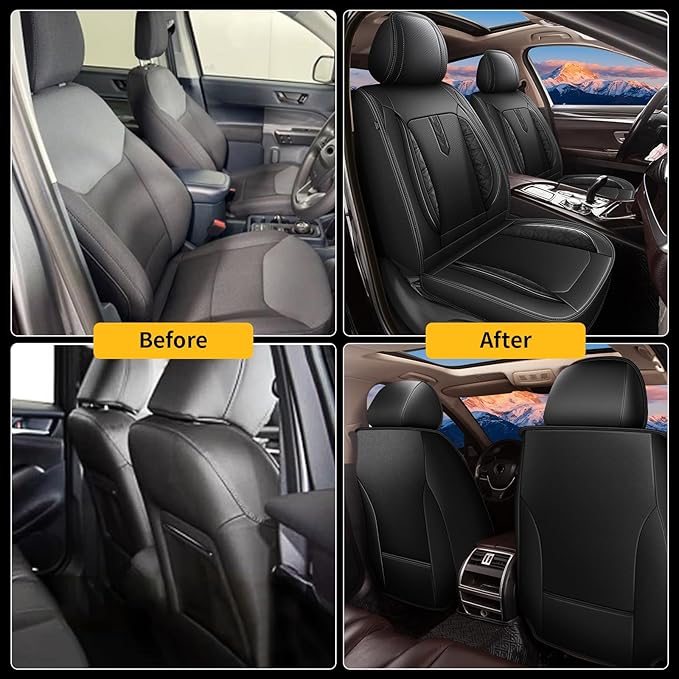 AOMSAZTO Car Seat Covers 2PCS Front Fit for Chevrolet Malibu 2009-2025 2026 Leather Car Seat Cover Automotive Seat Cushion Seat Protector Waterproof Compatible Airbag(2 Front Seats,Black)