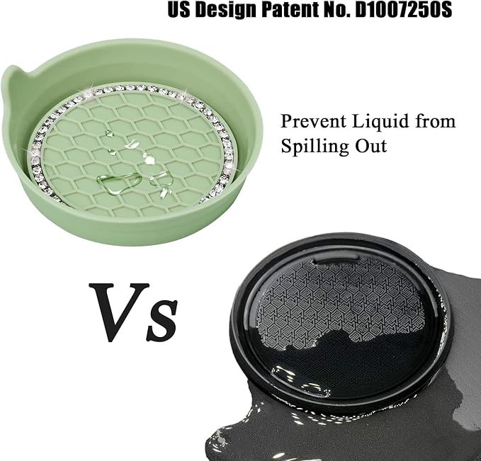 Amooca Car Cup Coaster Universal Non-Slip Cup Holders Bling Crystal Rhinestone Car Interior Accessories 2 Pack Tea Green
