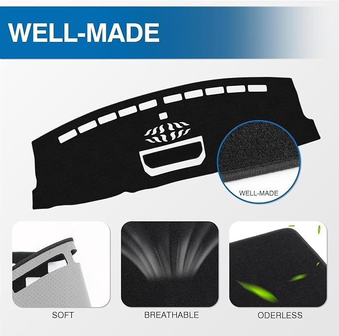 KUST Car Dash Cover for Ford F150 F-150 2021 2022 2023 2024 2025 2026 Polyester Dashboard Cover Non-Slip Center Console Dash Cover Dashboard Mat Sunshade No Glare Black