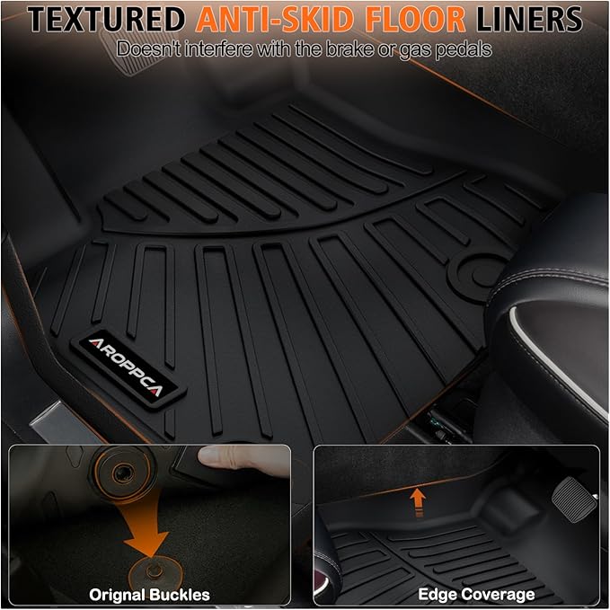 All Weather Floor Mats for 2010-2014 Ford F150 SuperCrew/Crew Cab with 1st Row Bucket Seat, TPE Rubber Floor Liners Anti-Slip Full Set Automotive Mats for 2014 F150 Accessories