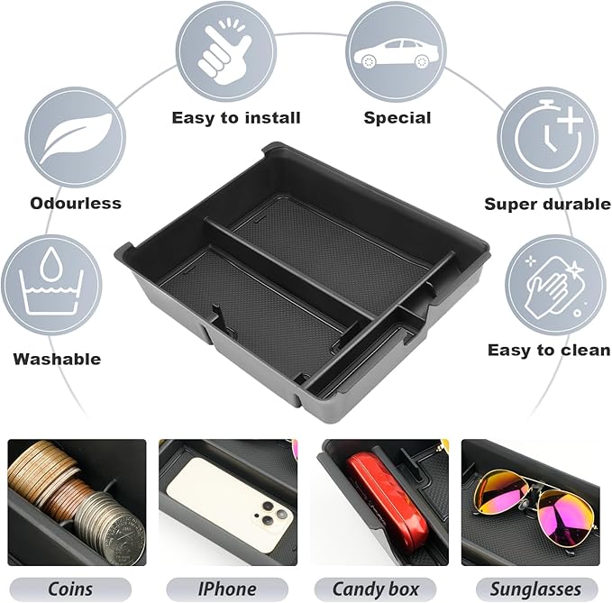 SKTU for 2023 2024 2025 Honda Pilot Center Console Organizer 2023-2025 Pilot/ 2024-2026 Passport Armrest Tray 2025 2026 Passport Console Tray 2024 2025 Pilot Accessories with Sunglasses Holder (Black)