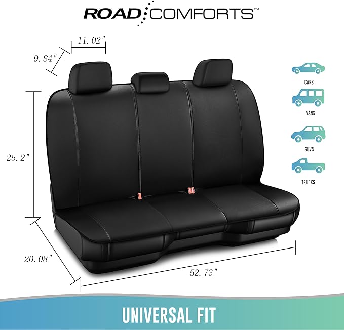 Road Comforts Car Seat Covers, Breathable Leather Seat Covers, Car Seat Covers Full Sets Airbag Compatible, Automotive Seat Covers for Most Cars, Vans, Trucks, SUV - Blue
