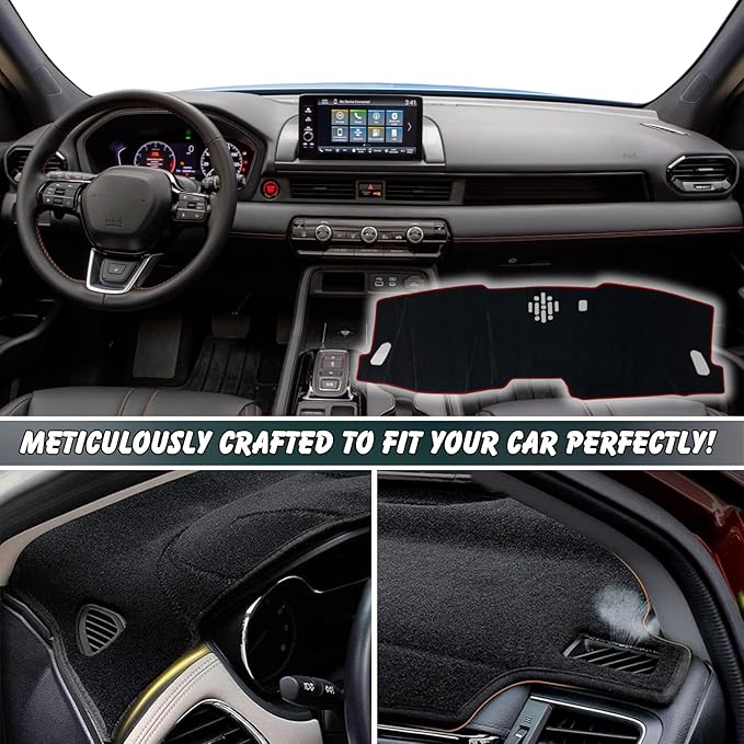 Non-Slip Dash Cover Dashboard Cover Mat Custom Fit Center Console Cover Sunshield Protector Pad Compatible with for Honda Pilot 2023 2024 2025 Accessories Pad (Without HUD) (Red Trim)