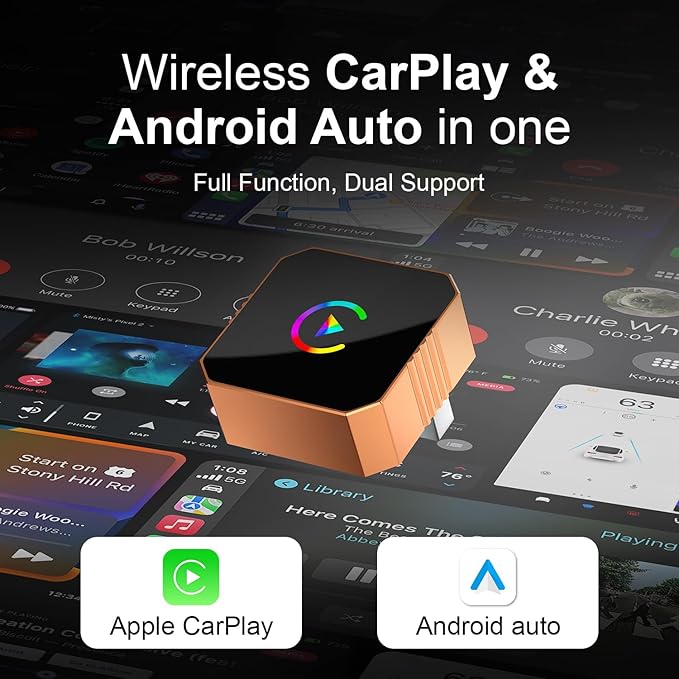 Wireless Carplay Adapter for iPhone,Wired CarPlay to Wireless,Android Auto 2in1 Mini USB Design with Fast Stable Connection Car Play for Apple iOS 10+, Android 11+ Version
