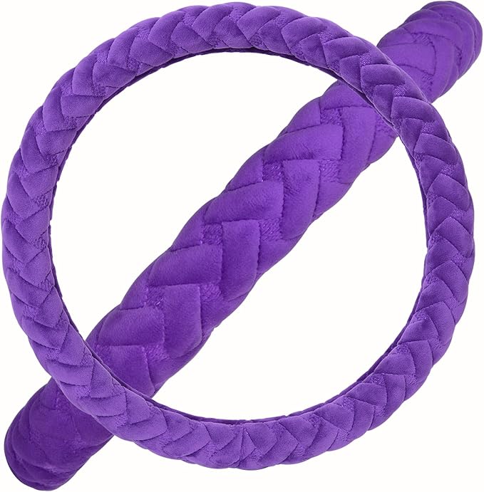 Flying Banner car Steering Wheel Cover Massage Velvet Warm Universal Size 15 inches SUV Truck Anti Slip Odorless Summer Winter (Purple, Velvet Massage)