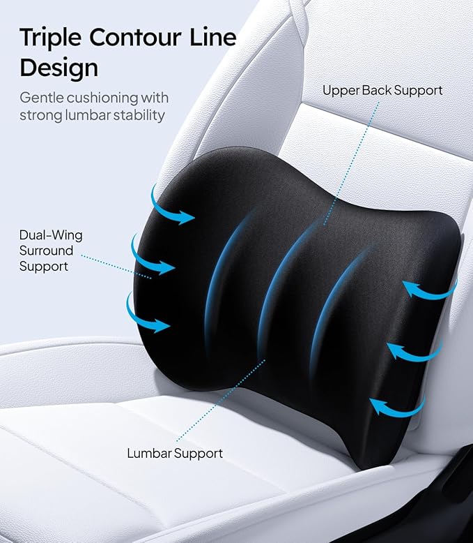Wigoo 2025 Lumbar Support Pillow for Car [Ergonomic Design, Pressure Relief] Back Cushion for Driving Seat, Back Support Pillow for Car-Office Chair, Fits All Vehicles (Black 2-Pack)