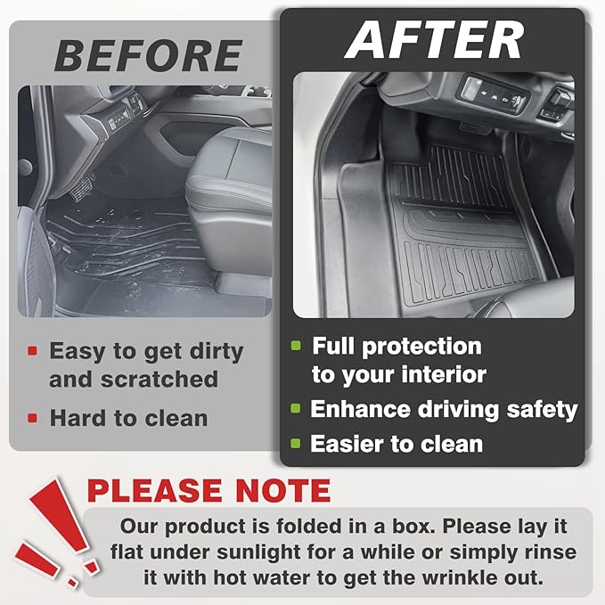 TripleAliners Floor Mats All Weather Liners Compatible with 2024 2025 Chevrolet Silverado EV WT Version Accessories 1st & 2nd Row Full Set Floor Liners TPE Heavy Duty Custom Fit Car Mats