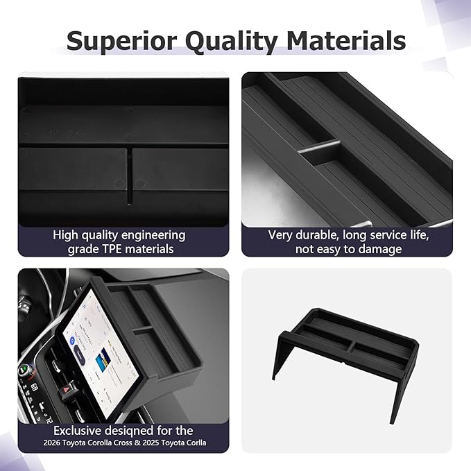 LUWU Dashboard Storage Tray Compatible with 2026 Toyota Corolla Cross & 2025 2026 Corolla 10.5-inch Behind Screen Organizer Center Console Display Box Dash Tray Accessories (Only for 10.5" Screen)