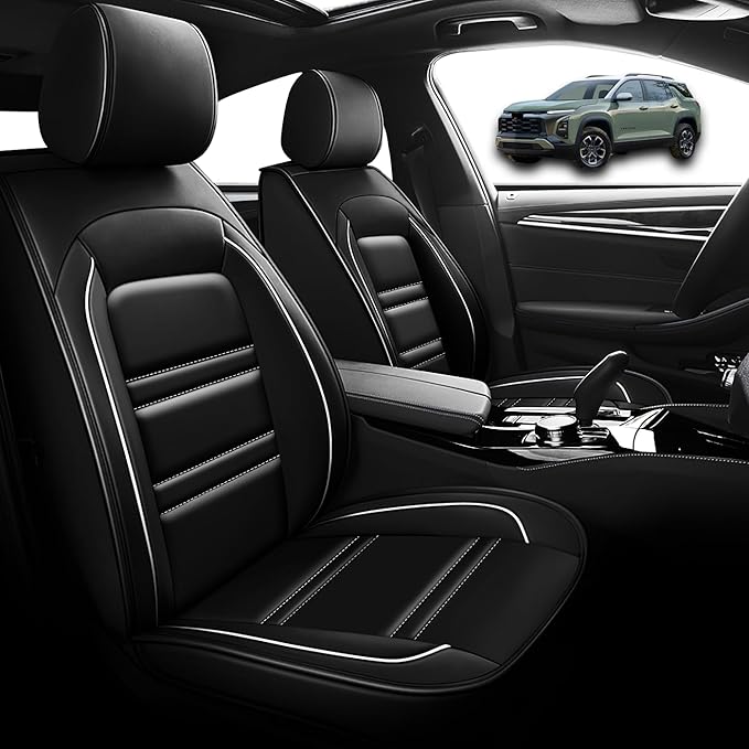 Seat Cover for Equinox 2005-2025 | Car Seat Covers Front Seats, Waterproof Seat Protectors, Automotive Front Seat Covers (Front Seat, Black&White Line)