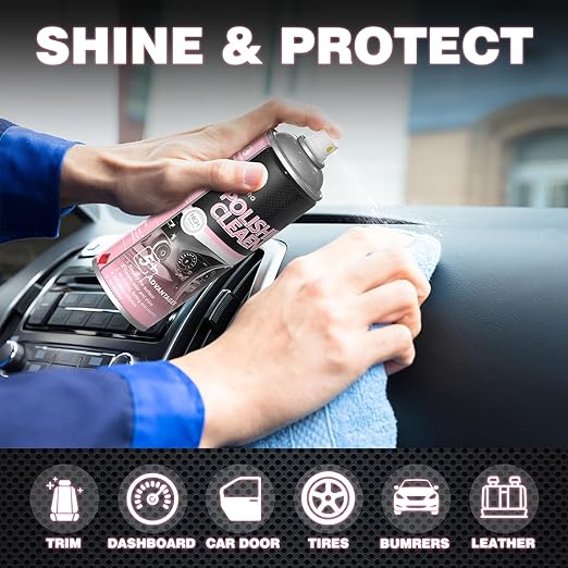 Polishing Cleaner, Car Interior Cleaner Spray - Repels Dust & Staining, Restores & Protects Plastic, Vinyl, Leather Seats - UV Guard, Anti-Aging, 15 Fl Oz Interior Detailer with Iron Can(2 x 15oz)